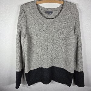 Vince Grey Colorblock Cable Knit Crewneck Sweater Size M Yak & Wool Blend
